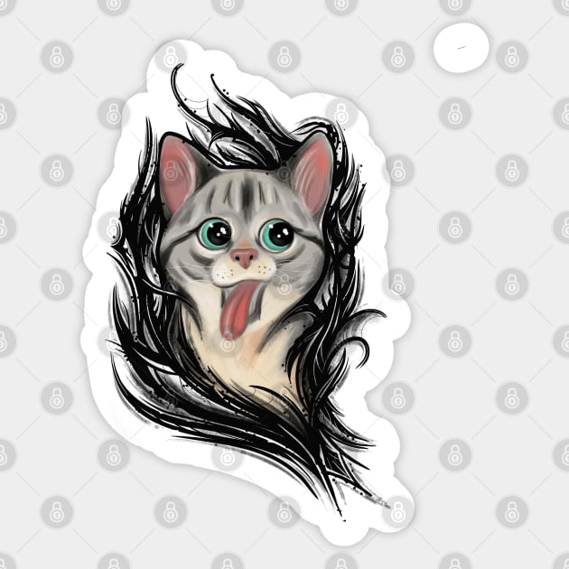 Cute Cat from Darkness Sticker by Print Art Station